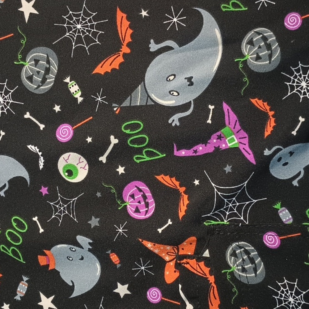 Couture Halloween Party Print L Scrub Top - Picture 4 of 5